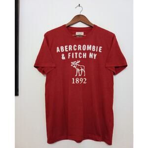 Abercrombie & Fitch NY 1892 Moose Logo Felt Applique Graphic Tee Red Size L